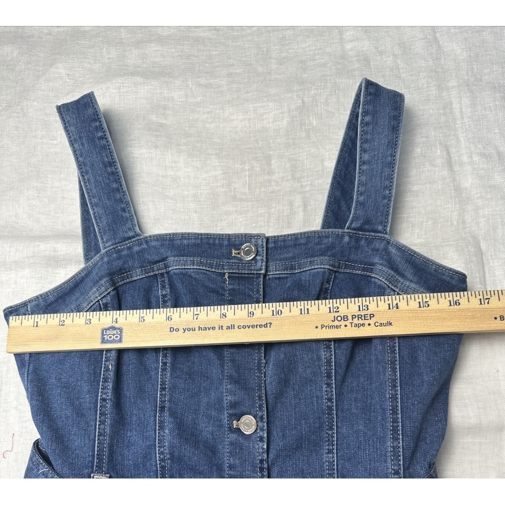 WHBM Denim Button Front Dress Belted Stretch Seam Medium Wash Size 8 Sleeveless - Picture 4 of 6